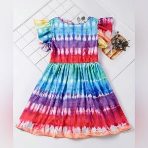Toddler Girls Tye Dye, Ruffled Sleeve Dress For Parties, the Beach & Summer Fun